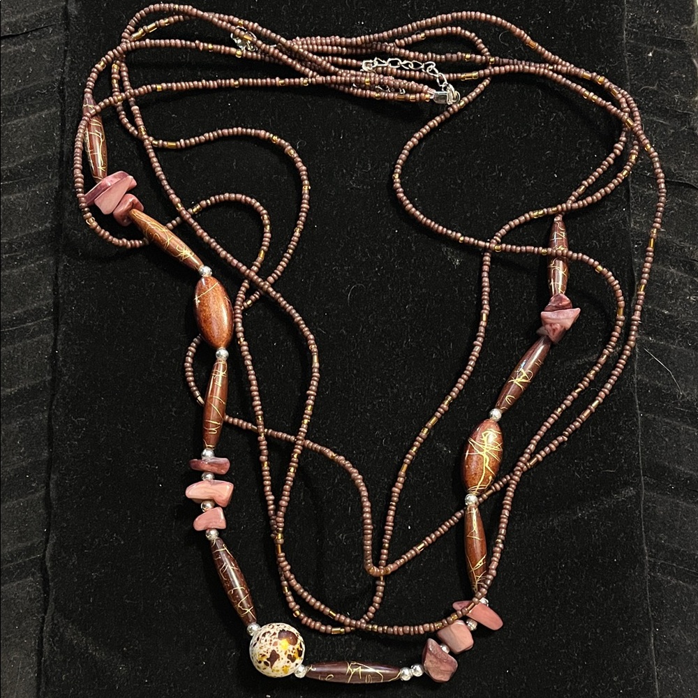 Elegant Brown 4 Strain Beaded Necklace 30”